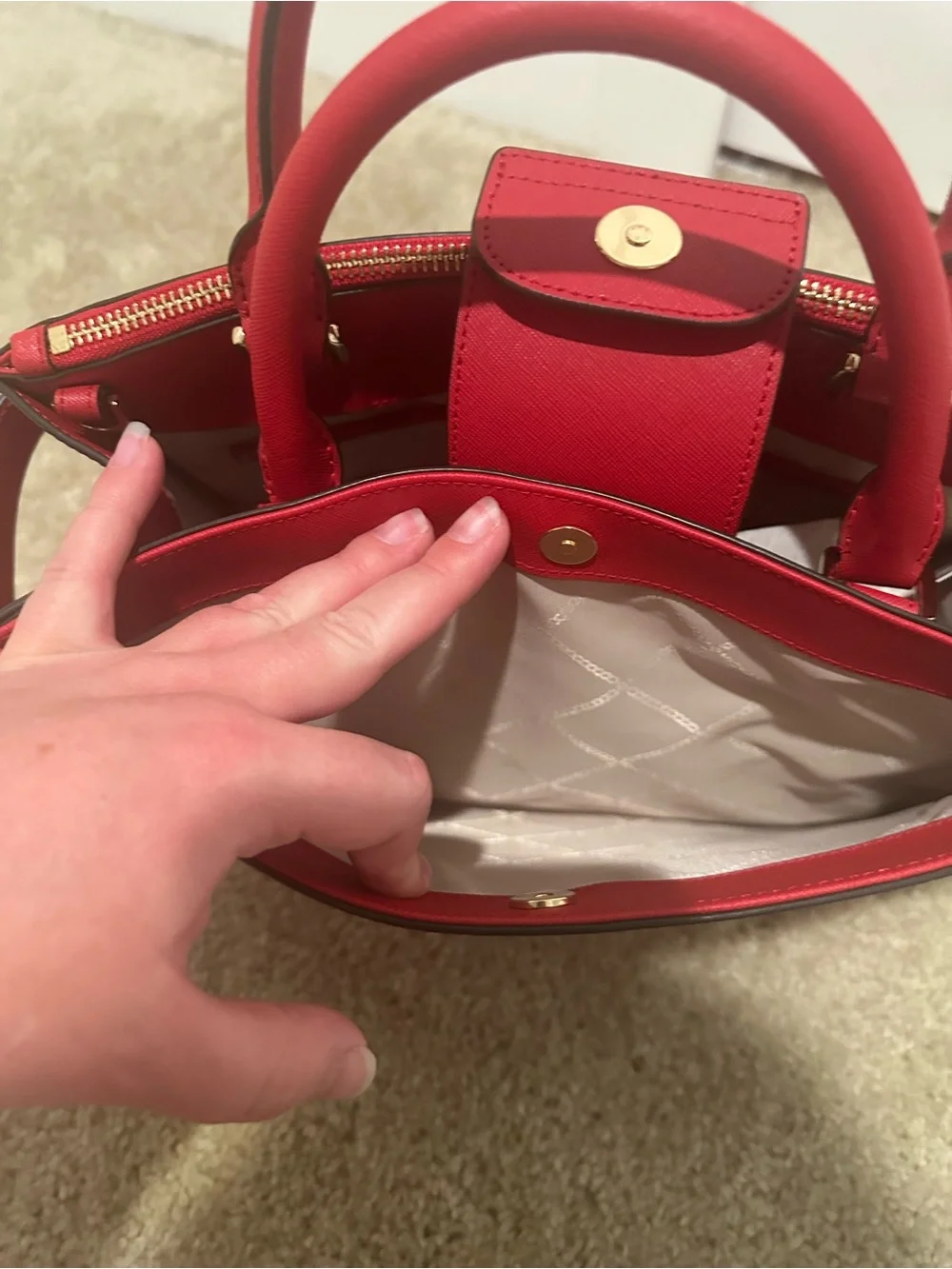 Michael Kors Red Saffiano Satchel with Gold Hardware